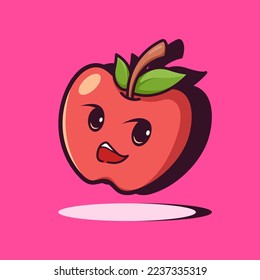 Cute adorable cartoon fresh red apple fruit illustration for sticker icon mascot and logo emoticon