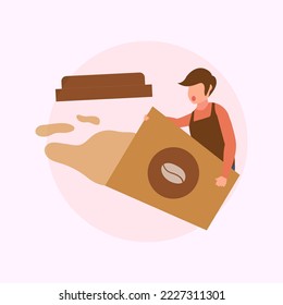 Cute adorable cartoon happy coffee boy man cafe illustration for sticker icon mascot and logo