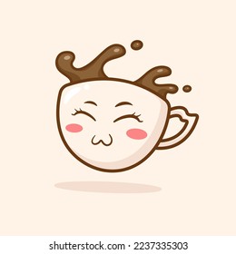 Cute adorable cartoon happy coffee cup illustration for sticker icon mascot and logo emoticon