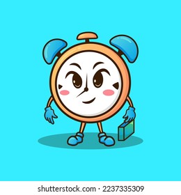 Cute adorable cartoon happy sad alarm clock illustration for sticker icon mascot and logo emoticon