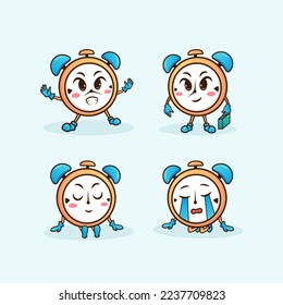 Cute adorable cartoon happy sad alarm clock illustration for sticker icon mascot and logo emoticon