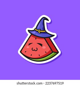Cute adorable cartoon magic wizard watermelon fruit illustration for sticker icon mascot and logo
