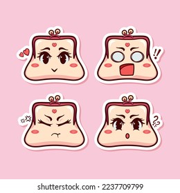 Cute adorable cartoon money saving fashion girl wallet pouch illustration sticker icon mascot logo