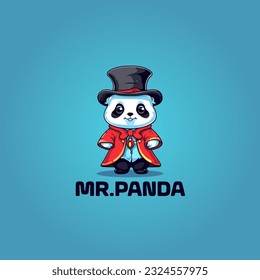 cute adorable cartoon panda wearing red magician outfit. panda wearing magician suit mascot logo vector illustration