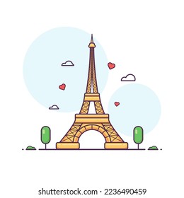 Cute adorable cartoon romantic Eiffel tower France illustration for sticker icon mascot and logo