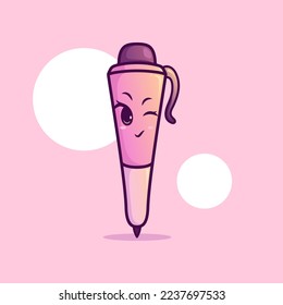 Cute adorable cartoon stationery pink pen pencil girl illustration for sticker icon mascot and logo