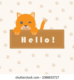 Cute adorable cat dog smile banner with footprints pattern background wallpaper vector eps10