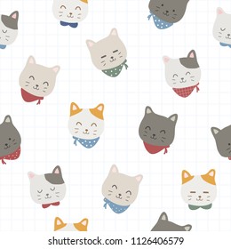 Cute adorable cat kitten doodle cartoon seamless pattern background wallpaper vector eps10