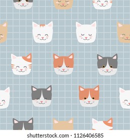 Cute adorable cat kitten doodle cartoon seamless pattern background wallpaper vector eps10