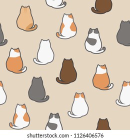 Cute adorable cat kitten sitting doodle cartoon seamless pattern background wallpaper vector eps10