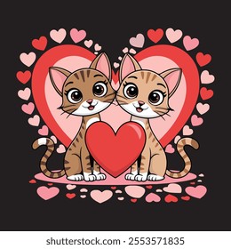 Cute adorable cat vector love style. valentine day cat lover vector