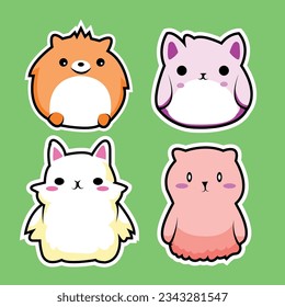 cute adorable chubby animals cartoon sticker set of 4 for children toys