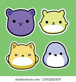cute adorable chubby animals faces cartoon sticker set of 4 for children toys