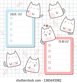 Cute adorable chubby cat kiiten cartoon doodle with check list and to do list template for your notebook ornament