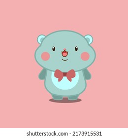 cute and adorable chubby red cheeks blue mouse with tie isolated on pink mascot logo design and children t- shirt design 