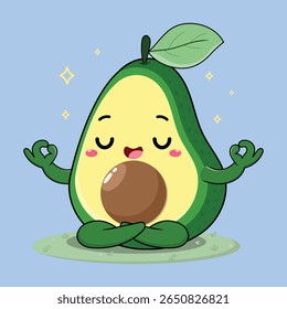 Personagens De Desenho Animado De Fruta De Abacate Fofos E Adoráveis, Fazendo Ioga E Meditação Ilustração