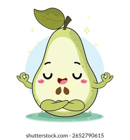 Cute And Adorable Colorful Pear Fruit Cartoon Characters Doing Yoga And Meditation Illustration