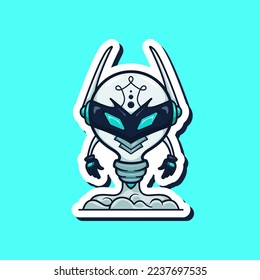 Dibujo adorable genial de dibujos animados robot lámpara de metal bombilla de luz ilustración para icono de pegatina logotipo de mascota