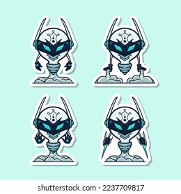 Cute adorable cool cartoon robot metal lamp bulb light illustration for sticker icon mascot logo