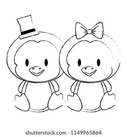 cute and adorable couple penguins characters