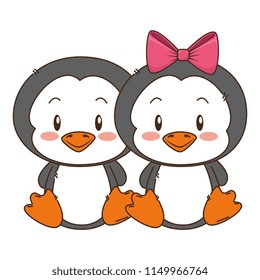 cute and adorable couple penguins characters