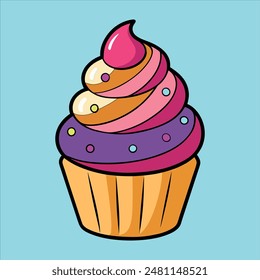 Cute Adorable Cupcake Colorful Enjoy Cream Vector Illustration