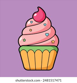 Cute Adorable Cupcake Colorful Enjoy Sparkly Vector Illustration