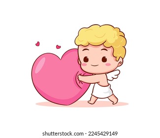 Cute Adorable Cupid cartoon character. Amur babies, little angels or god eros. Valentines day concept design. Adorable angel in love. Kawaii chibi vector character. Isolated white background.
