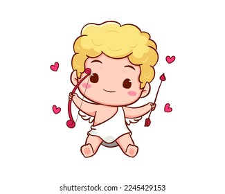 Cute Adorable Cupid cartoon character. Amur babies, little angels or god eros. Valentines day concept design. Adorable angel in love. Kawaii chibi vector character. Isolated white background.