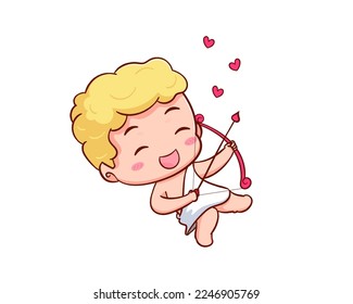 Cupido personaje de dibujos animados Adorable Cupido. Amur bebés, ángeles pequeños o eros de dios. Diseño conceptual del día de San Valentín. Un ángel adorable enamorado. Carácter vector kawaii chibi. Fondo blanco aislado.