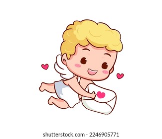 Cupido personaje de dibujos animados Adorable Cupido. Amur bebés, ángeles pequeños o eros de dios. Diseño conceptual del día de San Valentín. Un ángel adorable enamorado. Carácter vector kawaii chibi. Fondo blanco aislado.