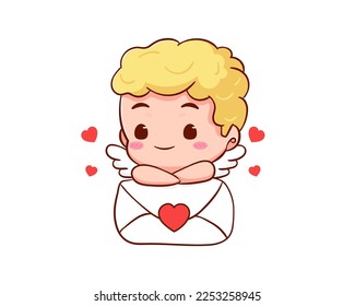 Cute Adorable Cupid cartoon character. Amur babies, little angels or god eros. Valentines day concept design. Adorable angel in love. Kawaii chibi vector character. Isolated white background.