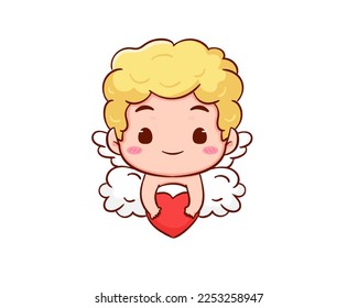 Cute Adorable Cupid cartoon character. Amur babies, little angels or god eros. Valentines day concept design. Adorable angel in love. Kawaii chibi vector character. Isolated white background.