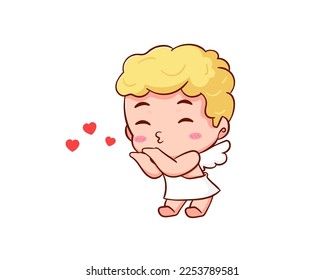 Cute Adorable Cupid cartoon character. Amur babies, little angels or god eros. Valentines day concept design. Adorable angel in love. Kawaii chibi vector character. Isolated white background.