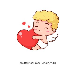 Cute Adorable Cupid cartoon character. Amur babies, little angels or god eros. Valentines day concept design. Adorable angel in love. Kawaii chibi vector character. Isolated white background.