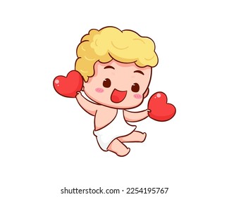 Cute Adorable Cupid cartoon character. Amur babies, little angels or god eros. Valentines day concept design. Adorable angel in love. Kawaii chibi vector character. Isolated white background.