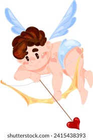 Cute Adorable Cupid cartoon character with an arrow and a bow, kawaii chibi cupid