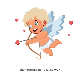 Cute Adorable Cupid cartoon character. Amur babies, little angels or god eros. Valentines day concept design. Adorable angel in love. Kawaii chibi vector character. Isolated white background.