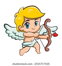 Cute Adorable Cupid Cartoon Character little Angel in Love with bow and arrow