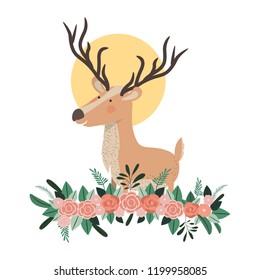 cute and adorable deer with floral decoration