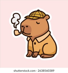Cute adorable detective capybara smoking
