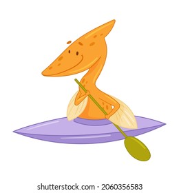 Cute adorable dinosaur animal canoeing. Lovely dino for nursery, t-shirt, book, print, poster design cartoon vector illustration