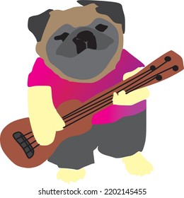 cute and adorable dog playing guitar vector drawing