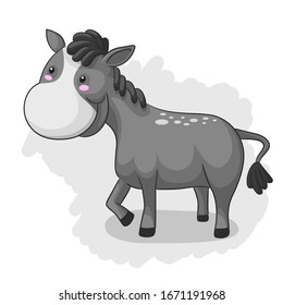 Cute And Adorable Donkey standing up. Vector Illustration