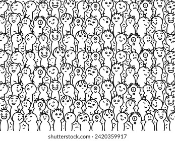 Cute and Adorable Doodle Art Monster, Black and White Doodle Pattern Background Suitable for Decoration, This doodle art creation is perfect for various decorative applications,