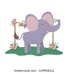 cute and adorable elephant with floral frame