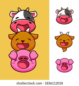 cute adorable farm animal faces illustration