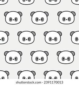 Cute Adorable Fat Black and White Panda Bear Head Seamless Pattern Background. Zoo Animals Icon Image for Wallpaper, Fabric Textile, Book Cover, Pillow Case, etc. Mammals Doodle Illustration Design