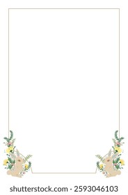 Cute adorable floral flower bunny border frame background decorated in classic elegant art nouveau victorian design style for invitation, certificate, book pages, brochure, template, layout, etc