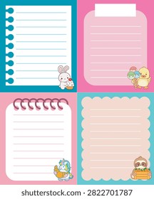 Cute adorable four memo in different models animal series food pattern with bunny bring cupcake and unicorn bring croissant 